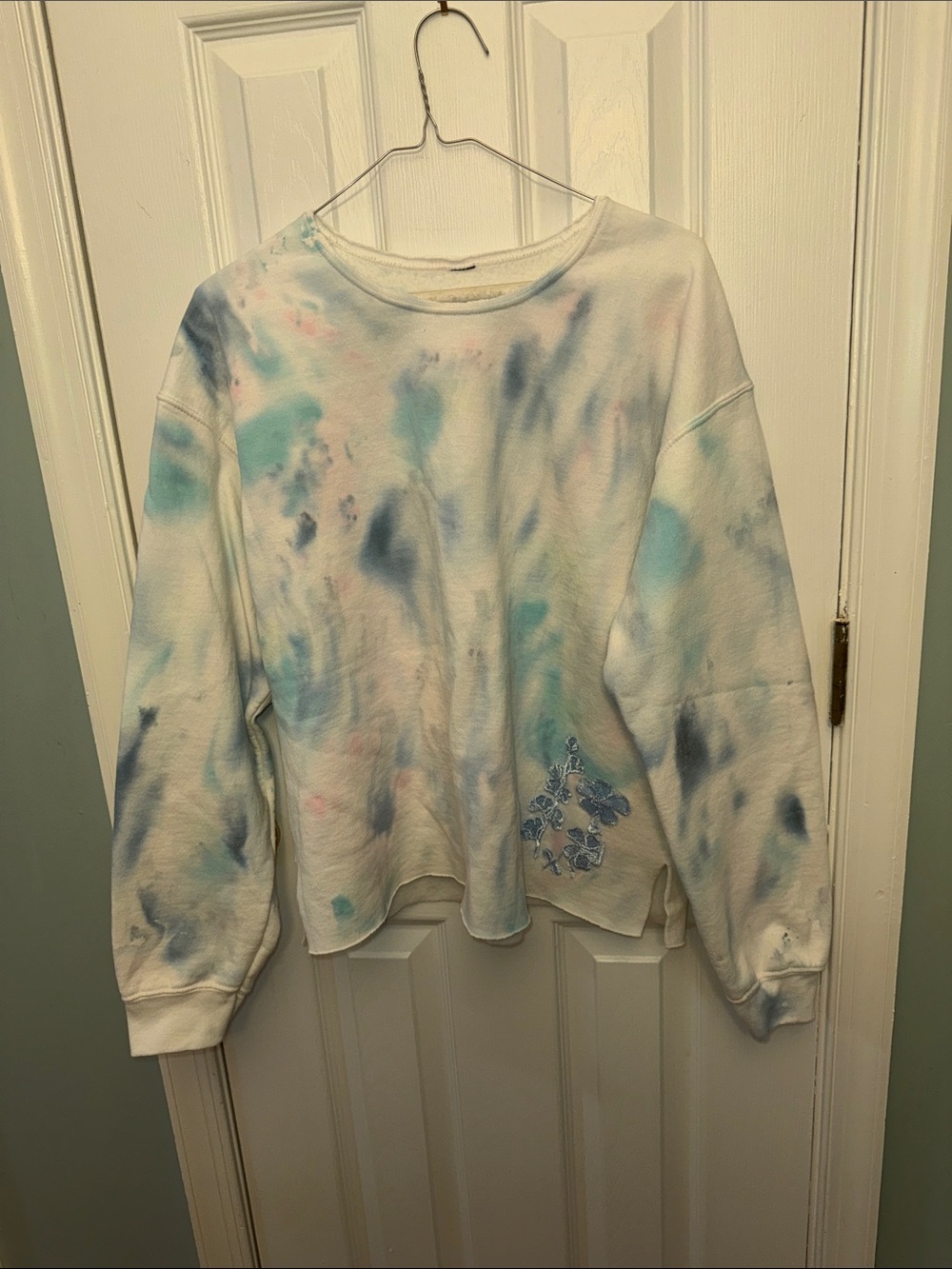 Women's Tie-Dye Crewneck Sweatshirt - Pastel Blue and Pink